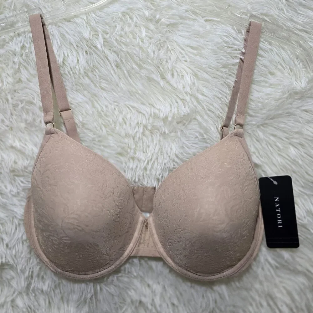 Natori 136059 Sheer Jacquard Full Fit Contour Underwire Bra Beige Floral 34DD.